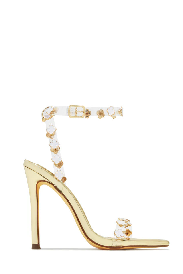 Miss Lola | Amara Gold Clear Strap High Heels | MISS LOLA