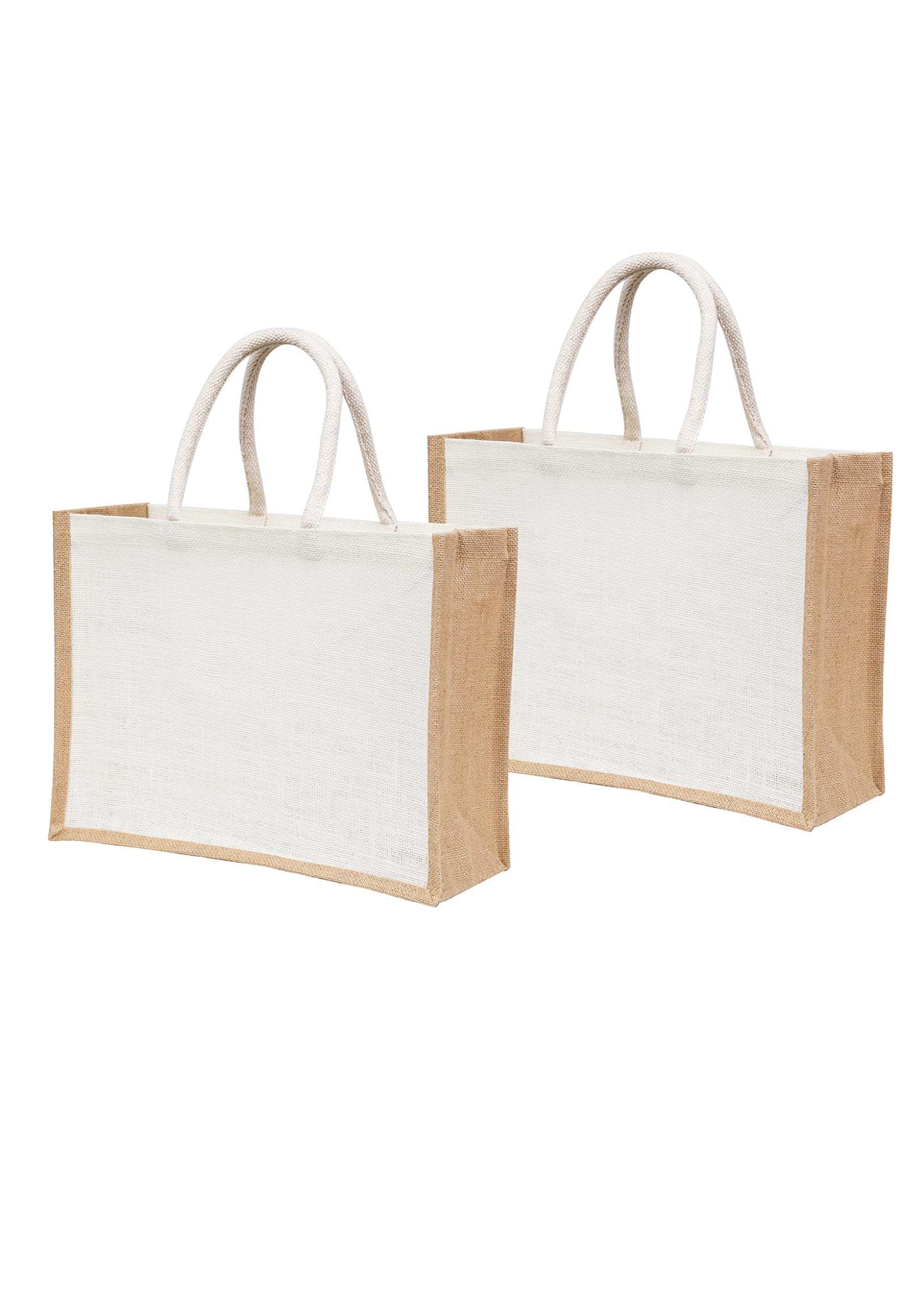 Pack of 2 White Jute Burlap Tote Bags with Handles, Natural Eco-Friendly Reusable Grocery and Ret... | Amazon (US)