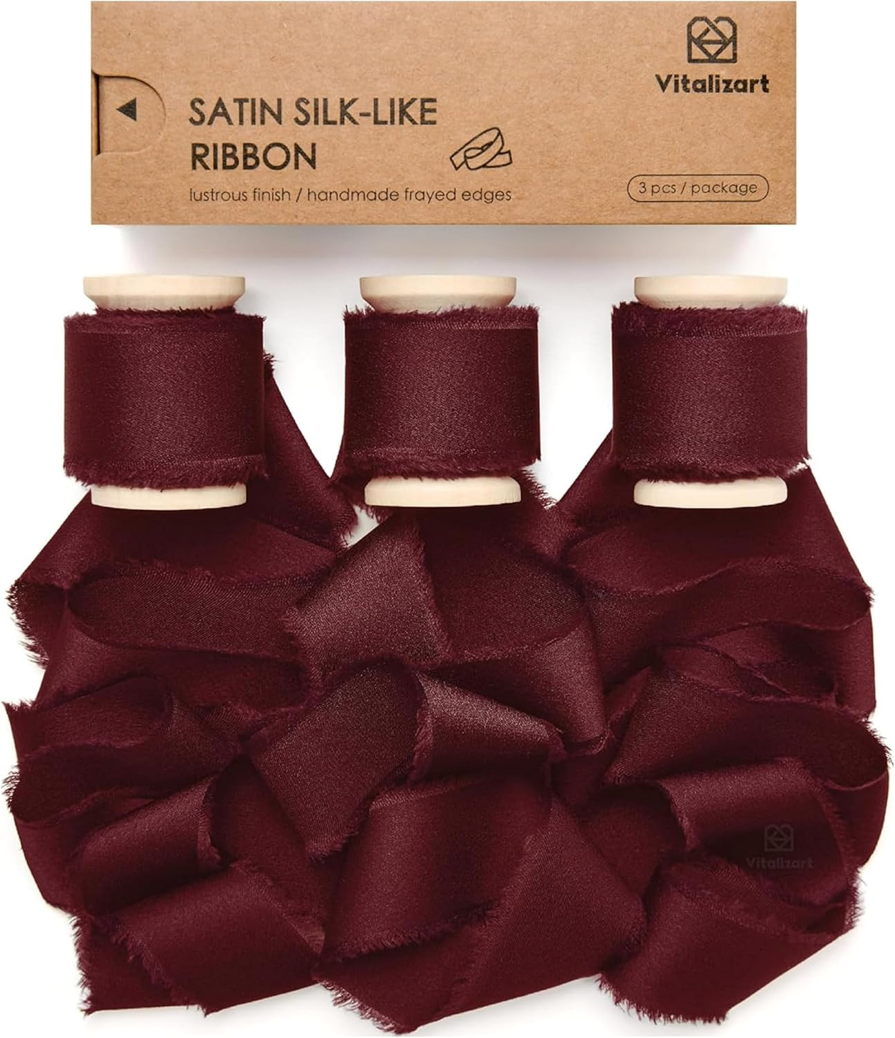 Vitalizart Silk Satin Ribbon 1 inch x 15 Yard Burgundy Red Handmade Frayed Ribbons for Gift Wrapp... | Amazon (US)