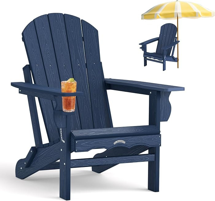 Folding Adirondack Chairs, HDPE Plastic Adirondack Chair with Cup Holder Weather Resistant, Wood ... | Amazon (US)