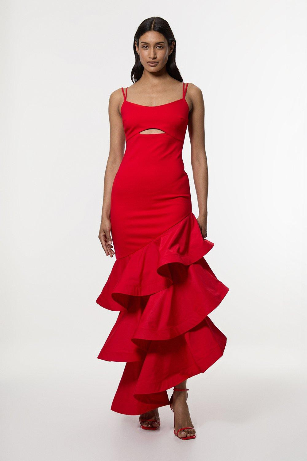 Cotton Ponte Jersey Ruffle Hem Maxi Dress | Karen Millen UK + IE + DE + NL