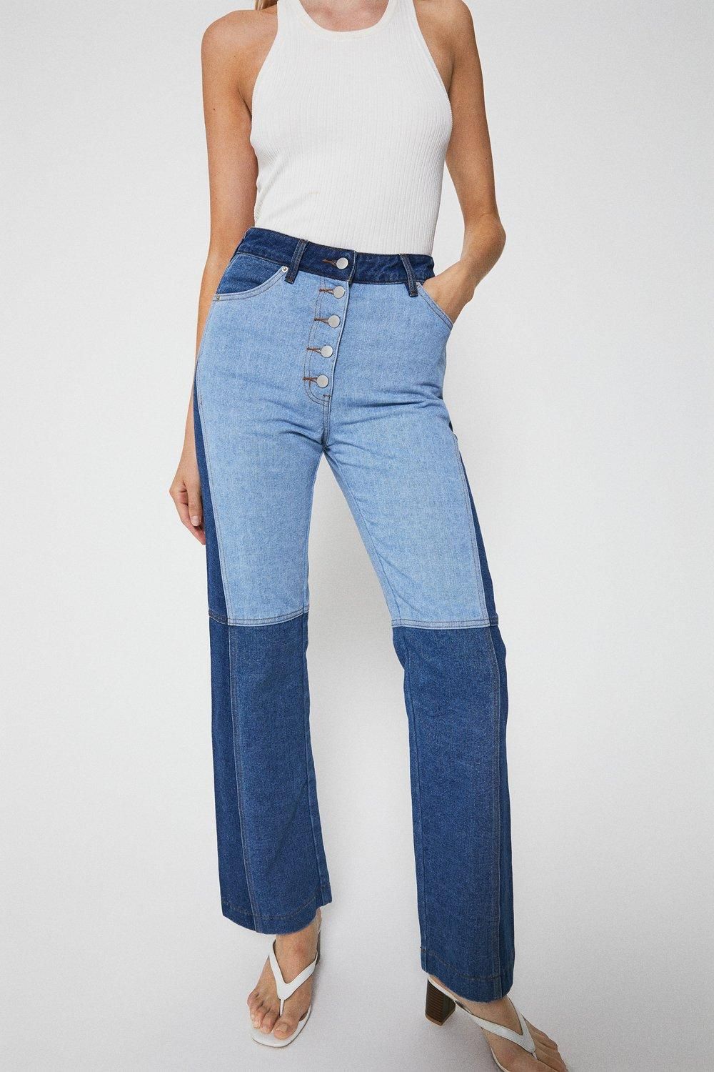 75s Denim Patchwork Flare Jeans | Warehouse UK & IE