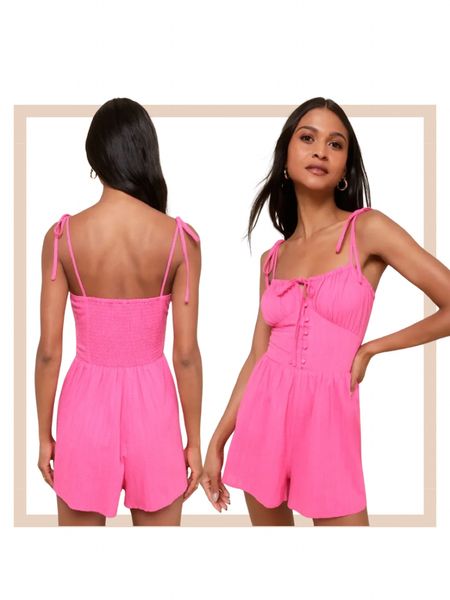 Hot pink tie strap button front spring summer vacation resort romper

#LTKFestival #LTKparties #LTKstyletip