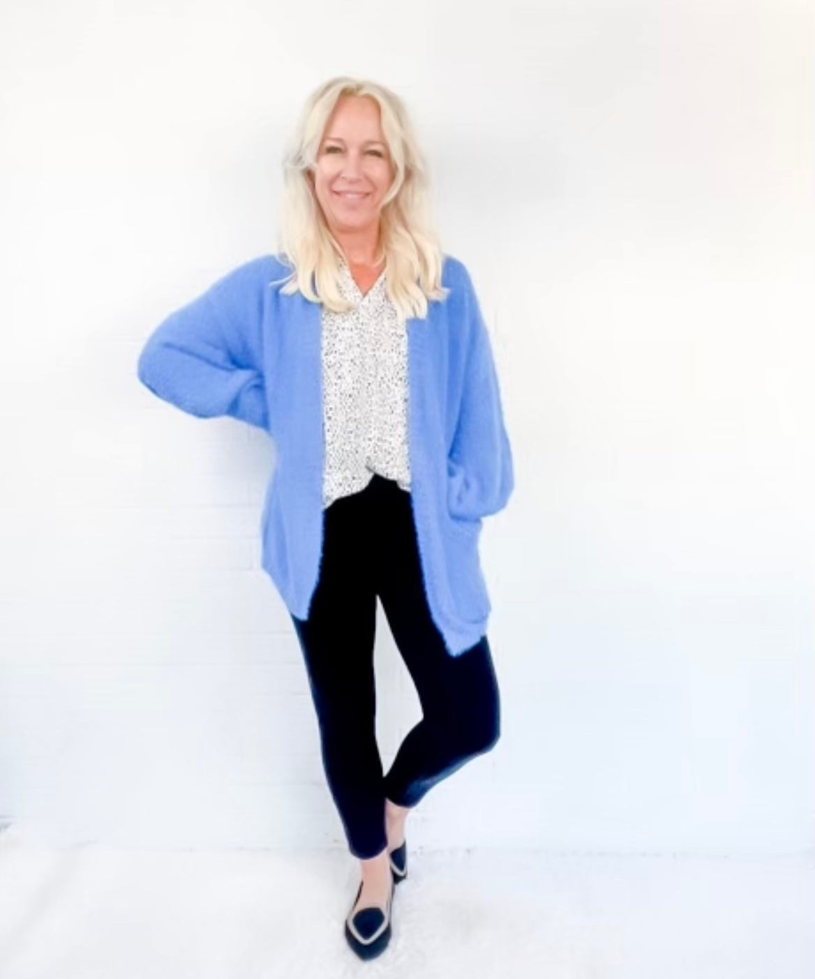 Blue Skies Happy Cardigan | Peppered with leopard