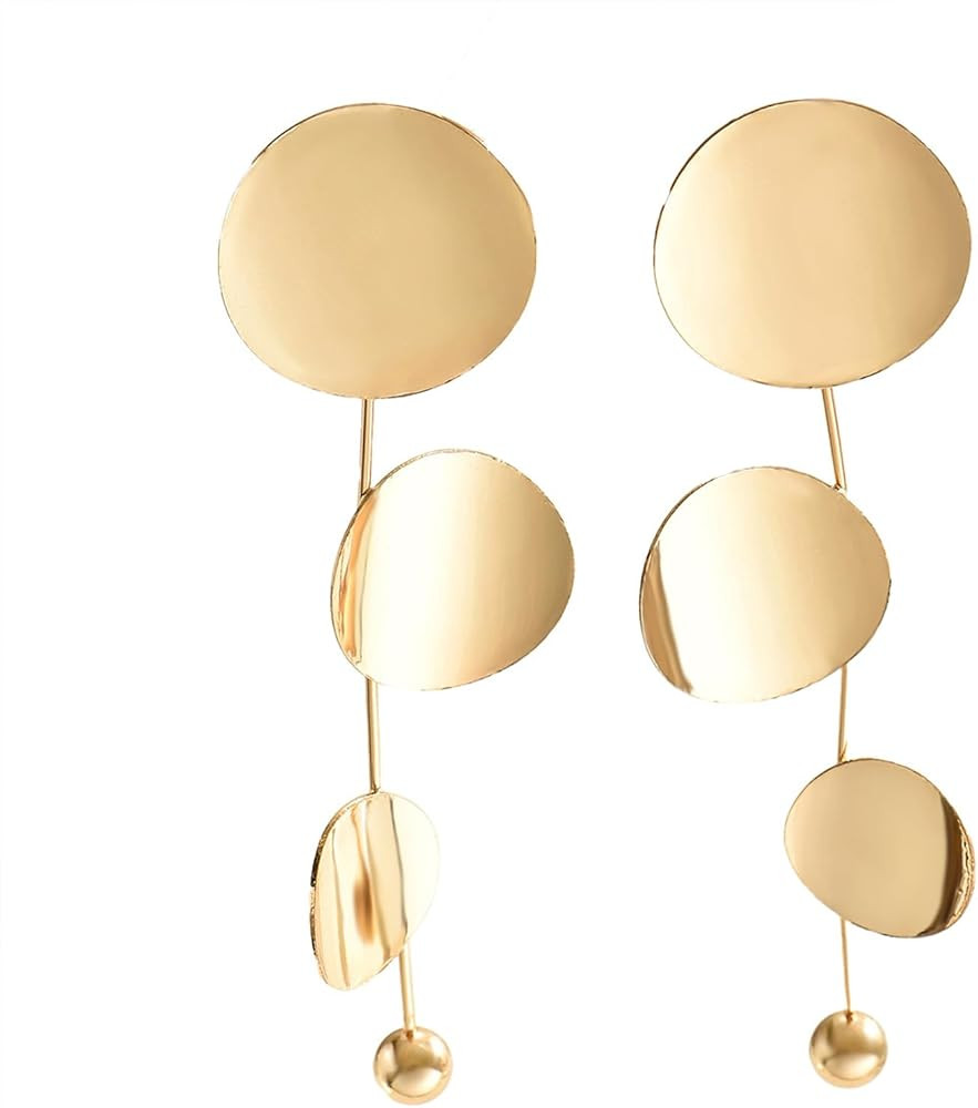Curved Disc Dangle Earring for Women Trendy Dainty Gold Statement Earrings Geometric Long Drop Ea... | Amazon (US)