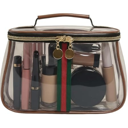 New Retro Vintage Vanity Bag, Clear Makeup Organizer with Handle,Large Capacity Waterproof Makeup Organizer bag with Zipper,Travel Cosmetic & Skincare Storage Case for Ladies (Coffee) | Amazon (US)