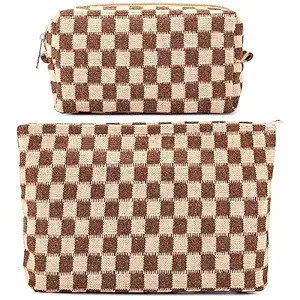 ZLFSRQ 2Pcs Checkered Makeup Bag for Women Large Small Checkered Cosmetic Bag Set Aesthetic Prepp... | Amazon (US)