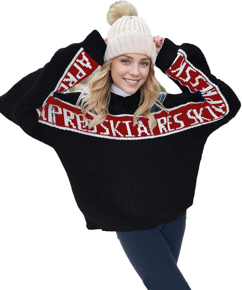 Women Sweaters Walf Checks Chunky Apres Ski Sweater Stripe Sleeve Colorblock Casual Print Knitted... | Amazon (US)