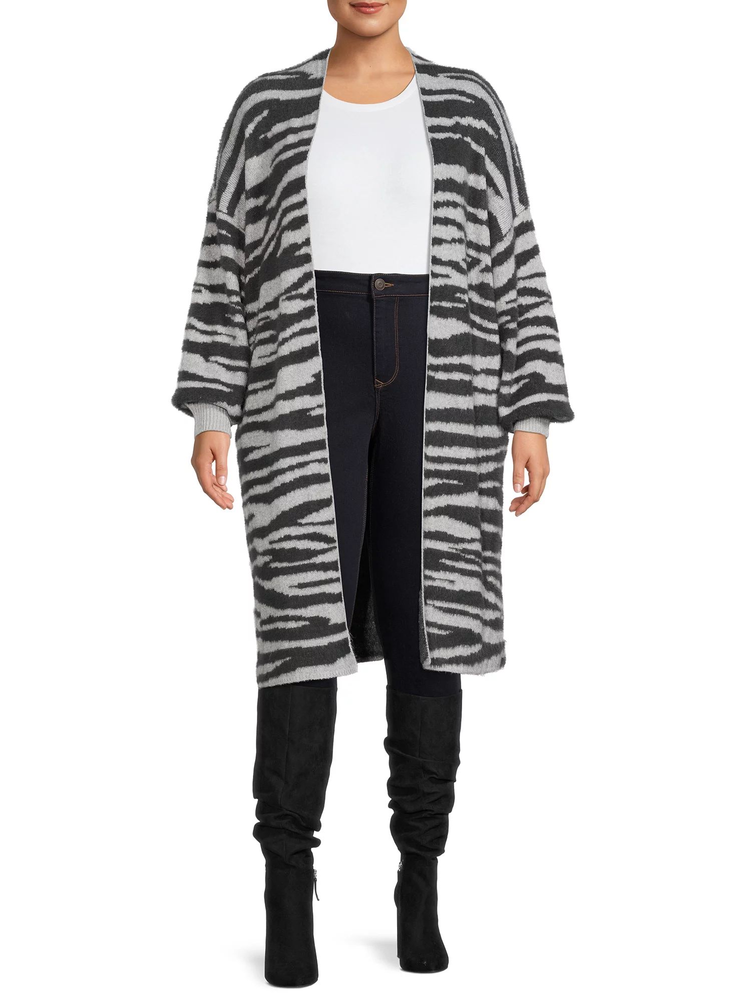 Terra & Sky Women's Plus Size Jacquard Eyelash Duster Cardigan - Walmart.com | Walmart (US)