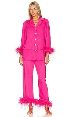 Sleeper Party Pajama Set with Feathers in Hot Pink from Revolve.com | Revolve Clothing (Global)