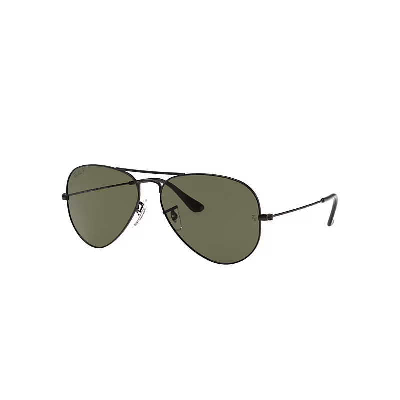 Ray-Ban Aviator Classic Sunglasses Black Frame Green Lenses Polarized 58-14 | Ray-Ban (US)