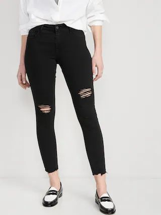 Mid-Rise Rockstar Super-Skinny Raw-Edge Ankle Jeans for Women | Old Navy (US)