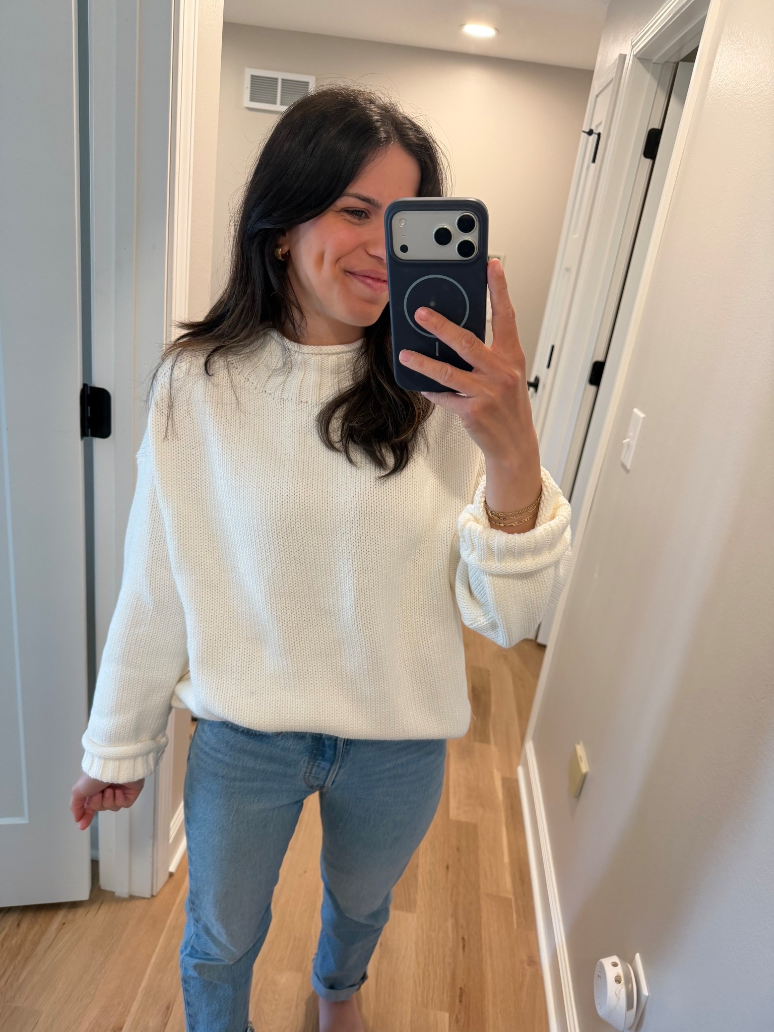 Jcrew rollicking sweater and Levi 501 jeans. Can’t get more classic than that! 

#LTKmomlife #LTKgrwm #LTKPetite