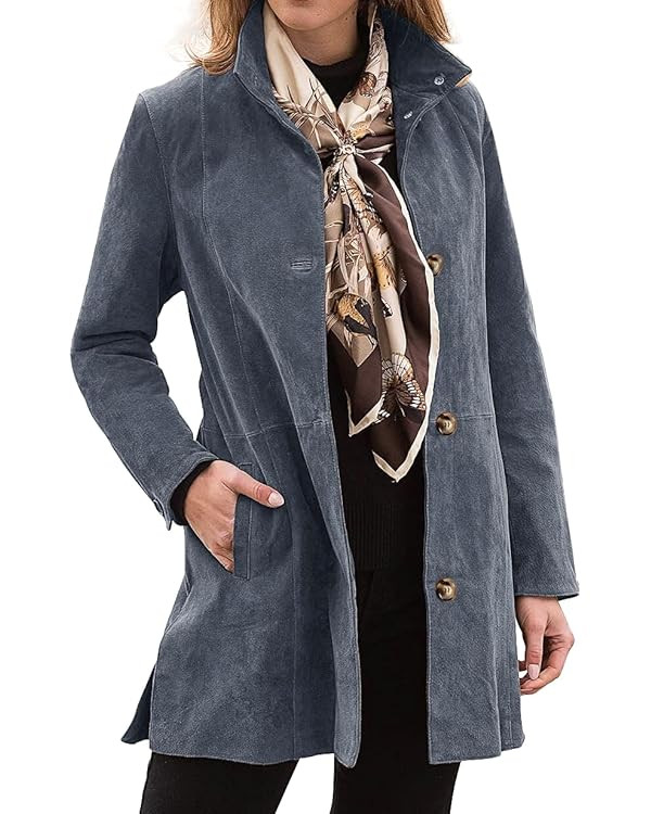 Womens Winter Suede Coat Stand Collar Single Breasted Overcoat with Pockets Mid Length Trench Coa... | Amazon (US)