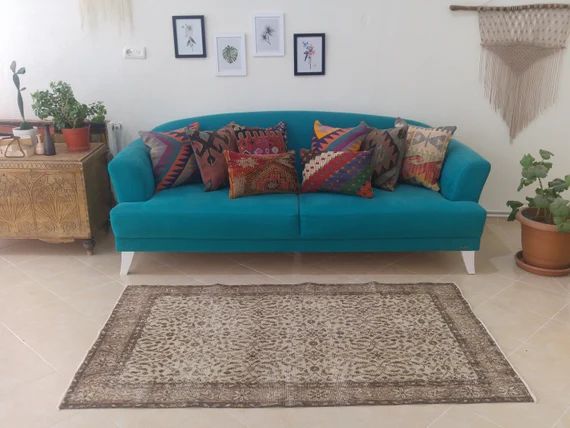muted color rug , vintage turkish rug , 3.7 x 6.1 ft. , ethnic rug , turkey rug , floral rug , tr... | Etsy (US)
