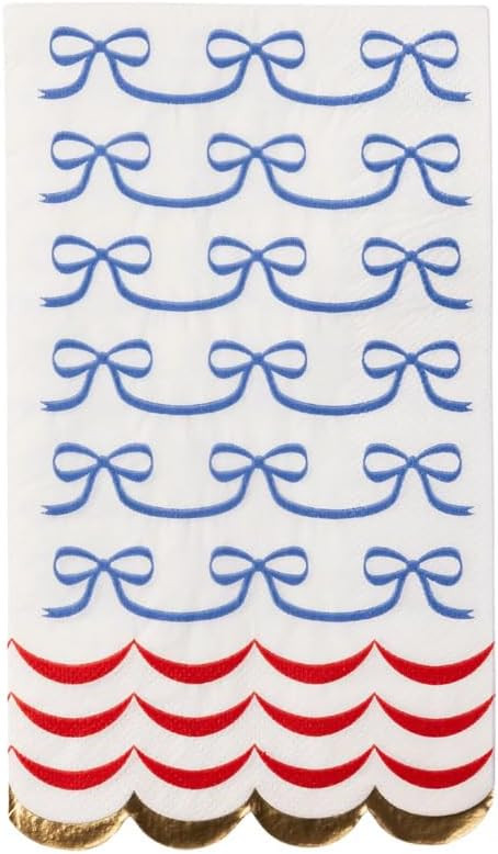 Blue Bow Red and Gold Foil Scalloped Paper Guest Towels | Amazon (US)