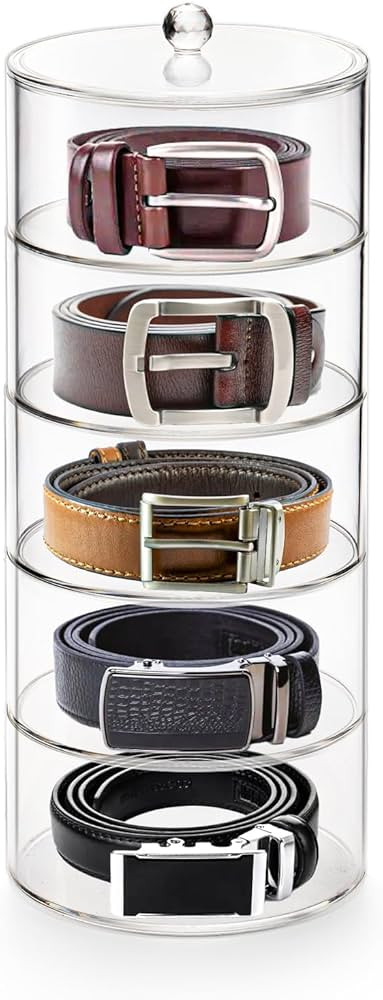 ZENFUN 5 Layers Acrylic Belt Organizer, Stackable Belt Storage Box Clear Display Case Vanity Orga... | Amazon (US)