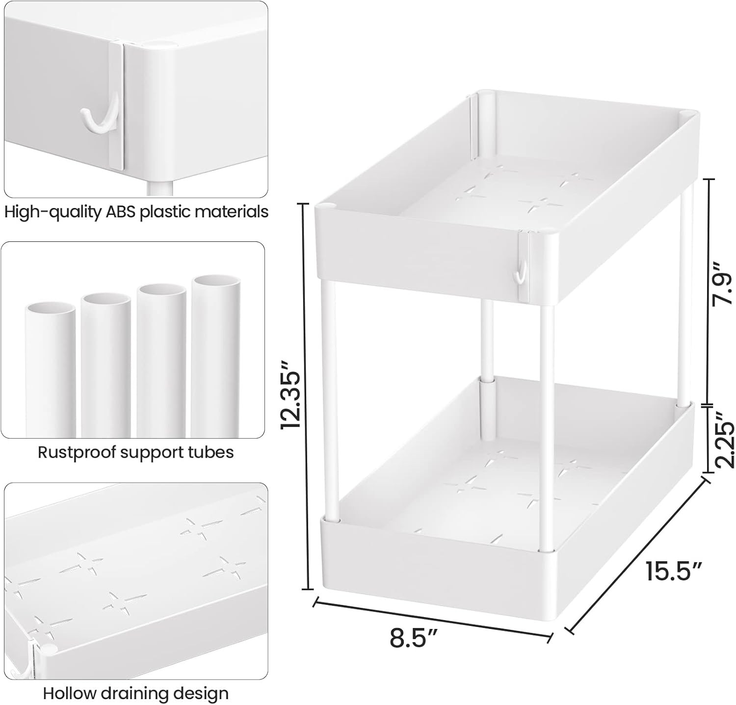 Under Sink Organizer, Under Bathroom Sink Storage 2 Tier Organizer Bath Collection Baskets with H... | Amazon (US)