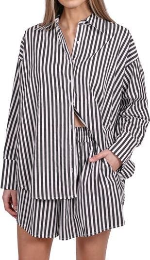 BRUNETTE the Label Stripe Oversize Cotton Button-Up Pajama Top | Nordstrom | Nordstrom Canada