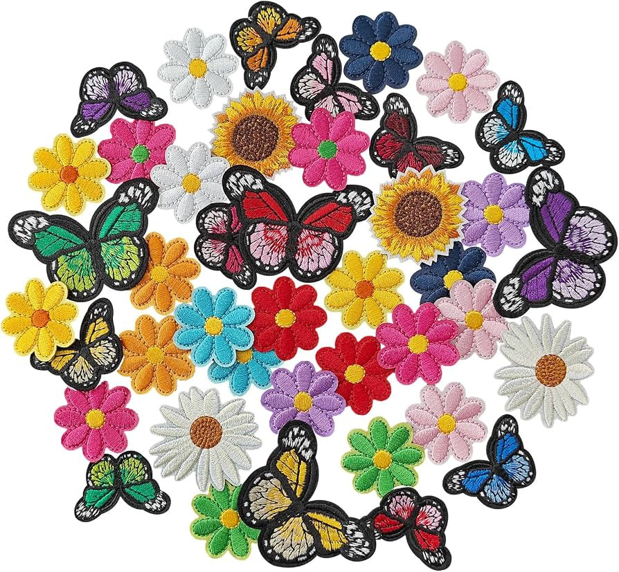 42PCS Flower & Butterfly Iron on Patches, Sew on Embroidered Applique Flower & Butterfly Patches ... | Amazon (US)