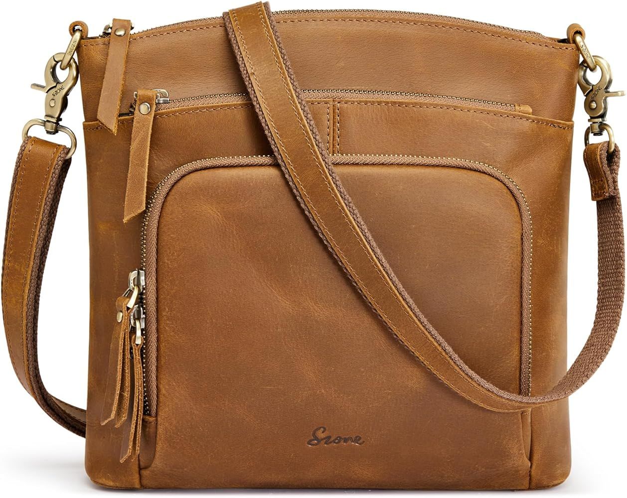 S-ZONE Crossbody Bags Purses for Women Trendy Genuine Leather Four Zipper Pockets Shoulder Handba... | Amazon (US)