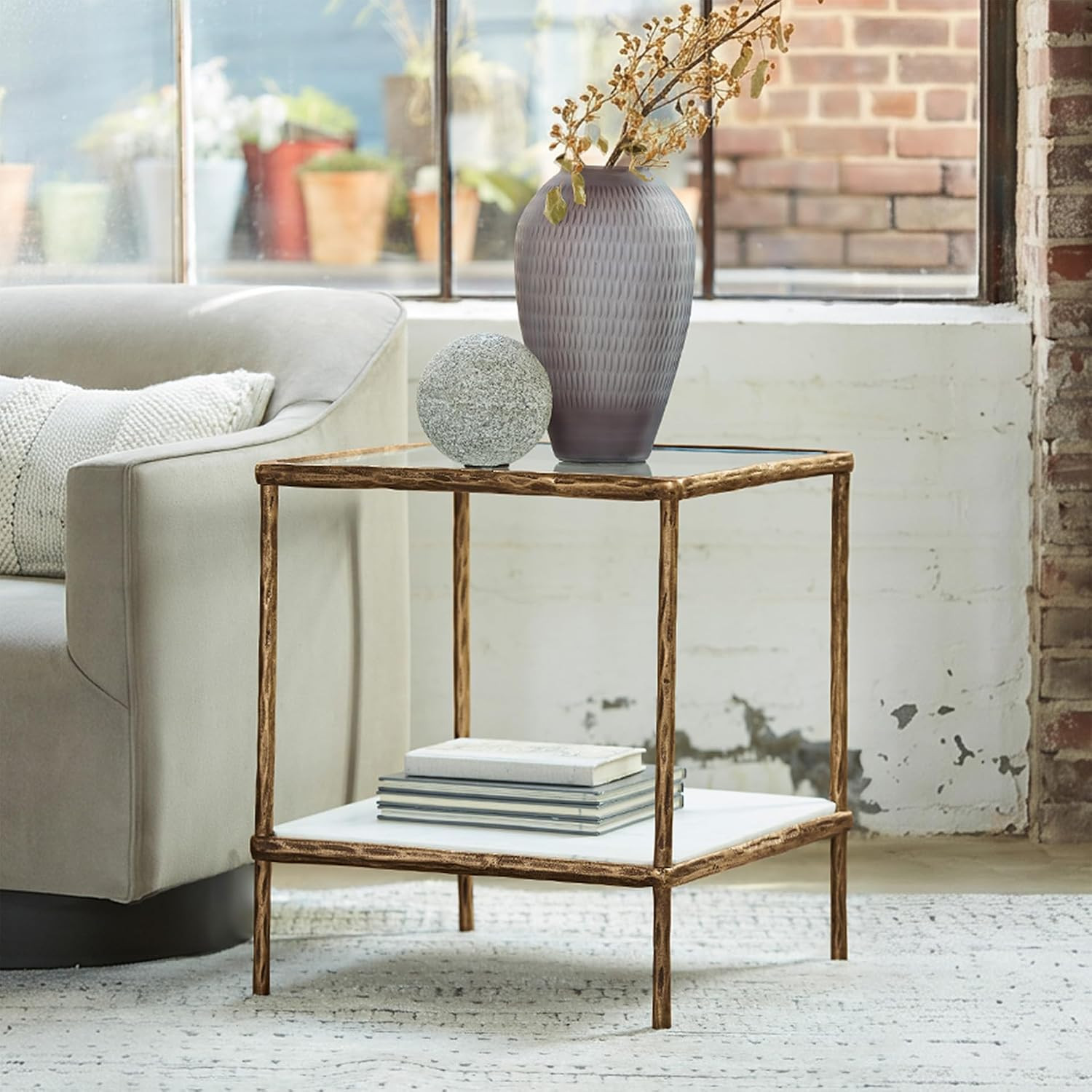 Signature Design by Ashley Ryandale Square End Table, Brass Glass & Marble | Amazon (US)