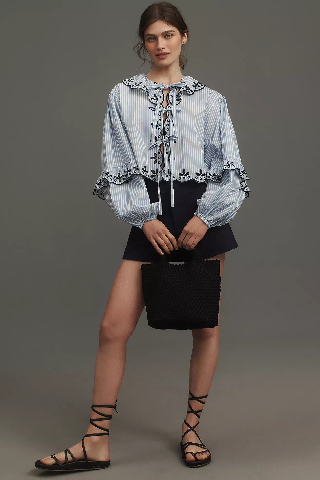 Maeve Long-Sleeve Scallop Tie-Front Blouse | Anthropologie (US)