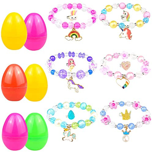 Easter Basket Stuffers for Girls Toddler Teens Prefilled Easter Eggs Fillers with 6 Pack of Beads Bracelet and Ring Inside Easter Gifts Filled Plastic Easter Eggs Stuffers Kids Easter Toys | Amazon (US)