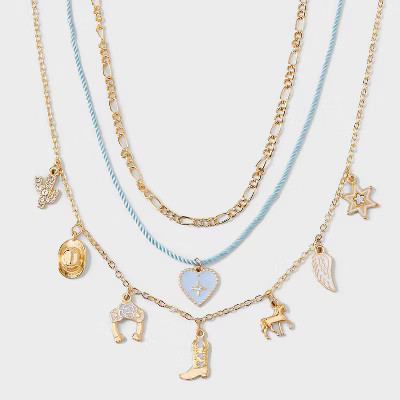 Girls' 3pk Western Heart Charms Necklace - art class™ | Target