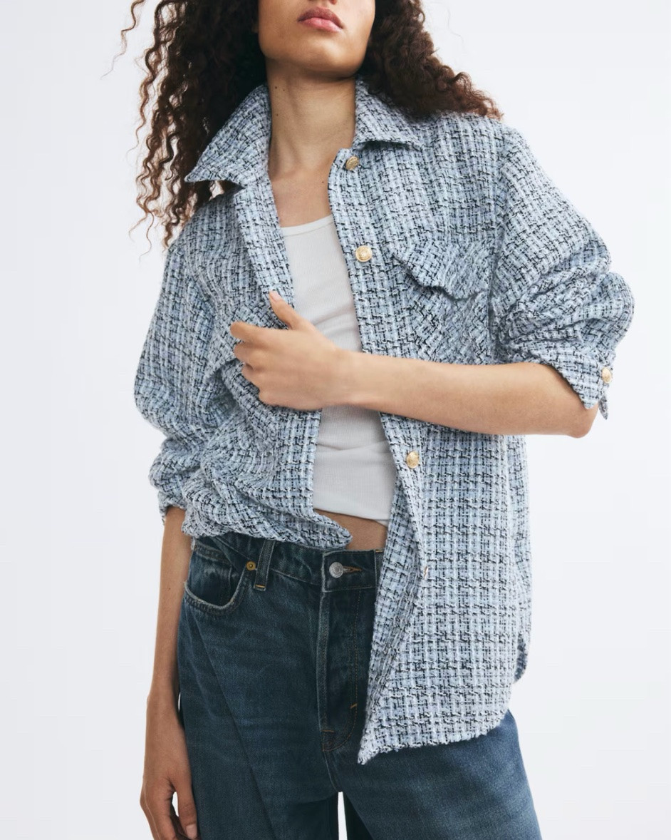 Blue boucle tweed shirt jacket

#LTKSeasonal