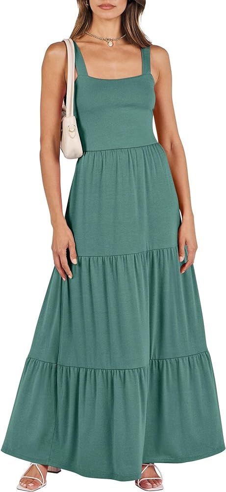 ANRABESS Women's Summer Casual Long Maxi Beach Vacation Dresses Sleeveless Square Neck Flowy Tier... | Amazon (US)