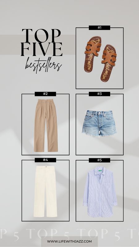 This week’s top 5 bestsellers: 

1. Sam Edelman bay slide sandals - my tried and true sandals, tts, come in many colors 
2. Abercrombie Sloane tailored pants - yearly bestseller, under $100, come in several colors + lengths (if you’re under 5’4”, I recommend getting the extra petite or petite length) 
3. Agolde Parker long high waist cutoff denim shorts - one of my top favorite, quality denim shorts 
4. MMLaFleur milo jeans - elevated jeans for the spring/summer, quality find, definitely an investment piece! 
5. Jcrew button-up cotton voile shirt - recently added this to my summer capsule for an oversized button up/layer 

#LTKSeasonal