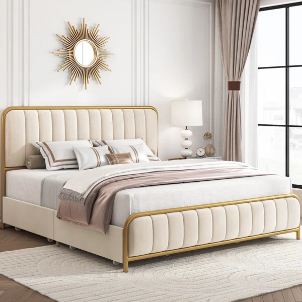 Batchelor Velvet Upholstered Storage Bed Frame with Headboard and 4 Drawers | Wayfair North America