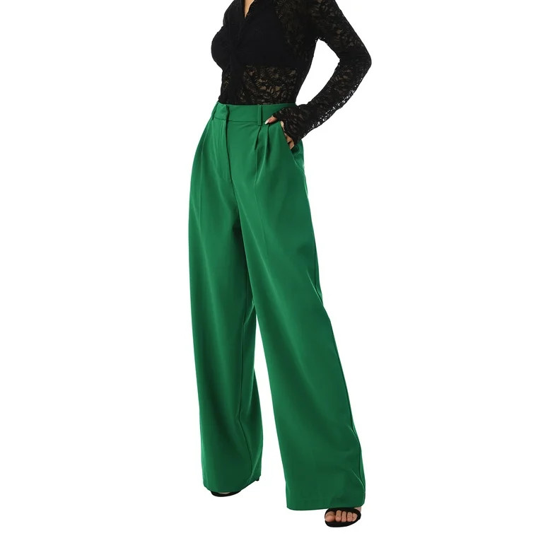 Office Lady Women Suit Pants Loose Stretch High Waist Wide Leg Cool Long Trousers for Home Office | Walmart (US)