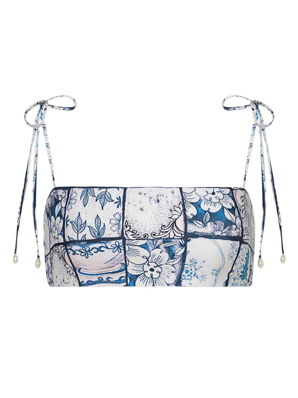 Agua By Agua Bendita Primavera Porcelana tile-print Bikini Top | Blue | FARFETCH | Farfetch Global