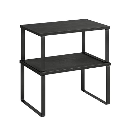 SONGMICS Cabinet Organizer Shelf, Set of 2 Kitchen Counter Shelves, Kitchen Storage, Spice Rack, Stackable, Expandable, Metal and Engineered Wood, Ink Black and Charcoal Black UKCS02B01 | Amazon (US)