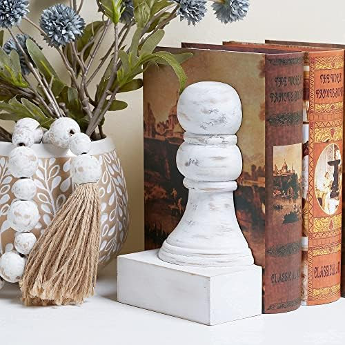 GENMOUS & CO. Rustic Distressed Vintage Finial Bookends Farmhouse Whitewashed Wood Decorative Corbel | Amazon (US)