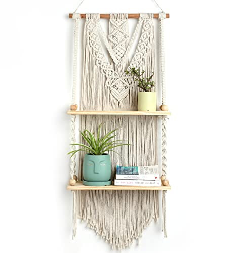 INOVA TYMES Macrame Wall Hanging Shelf - Boho Shelves Bedroom Decor | Macrame Wall Decor for Kitchen, Plant Hanger Shelves, Woven Rope Floating Shelves & Home Storage Organizer - 2 Tier | Amazon (US)
