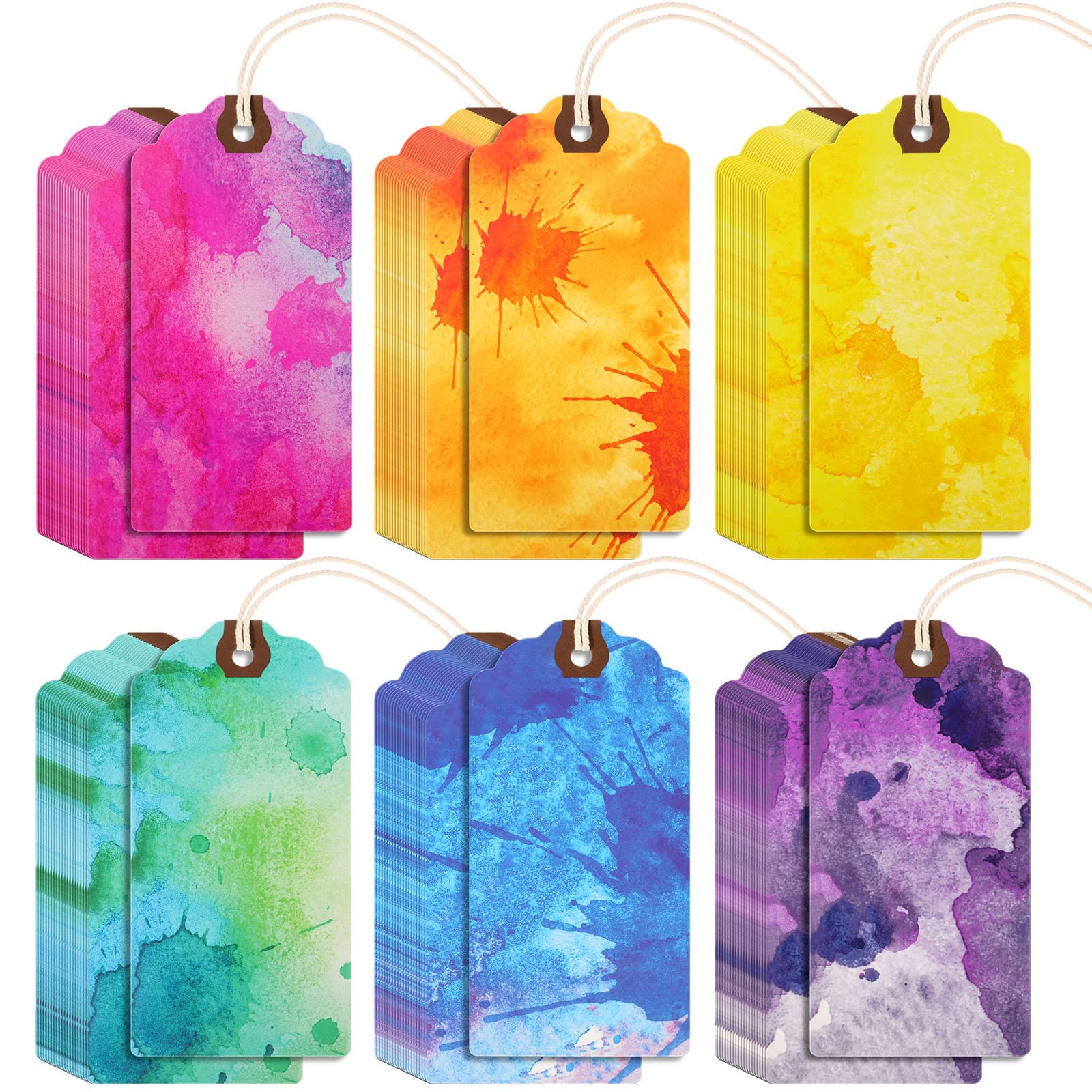 Outus 60 Pcs 4 3/4-in x 2 3/8-in Gift Tags with String Attached Paper Hanging Watercolor Tags for... | Amazon (US)