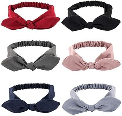 Yeshan Elastic Solid Colors Knotted Bow Fashion Headband Rabbit ears Hairband Turban Headwrap,Pac... | Amazon (US)