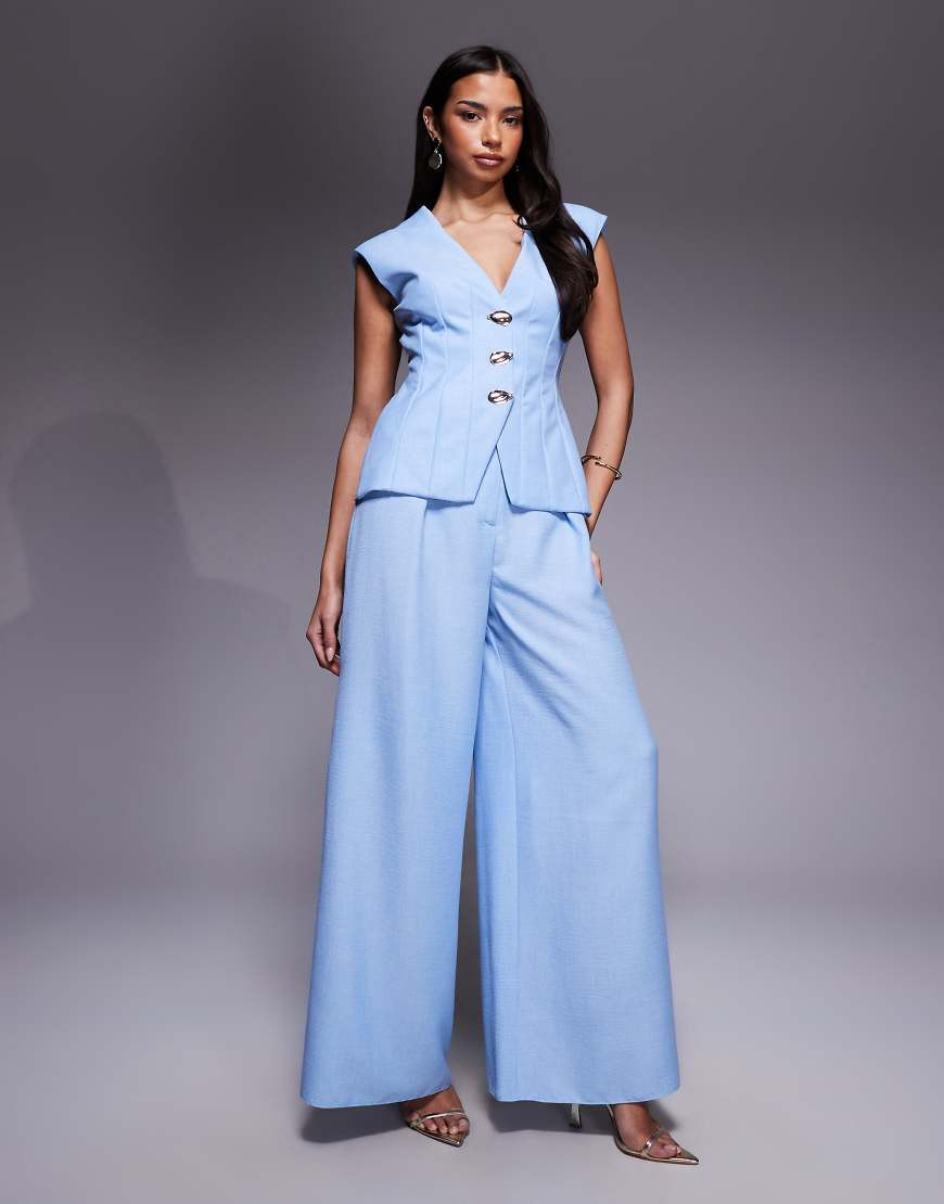 ASOS LUXE linen look pants in blue - part of a set | ASOS (Global)