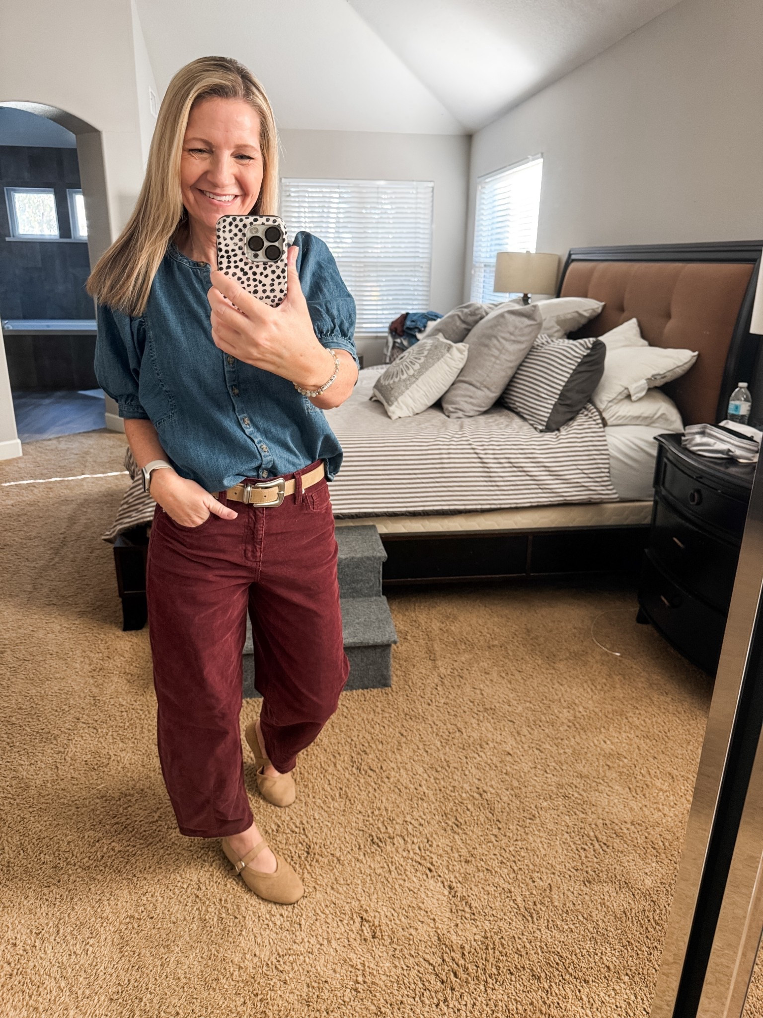 Sunday outfit of the day for a warm day of church and holiday festivities. My corduroy barrel jeans are Target and my chambray denim shirt is Old Navy. 

#LTKmomlife #LTKootd #LTKOver40