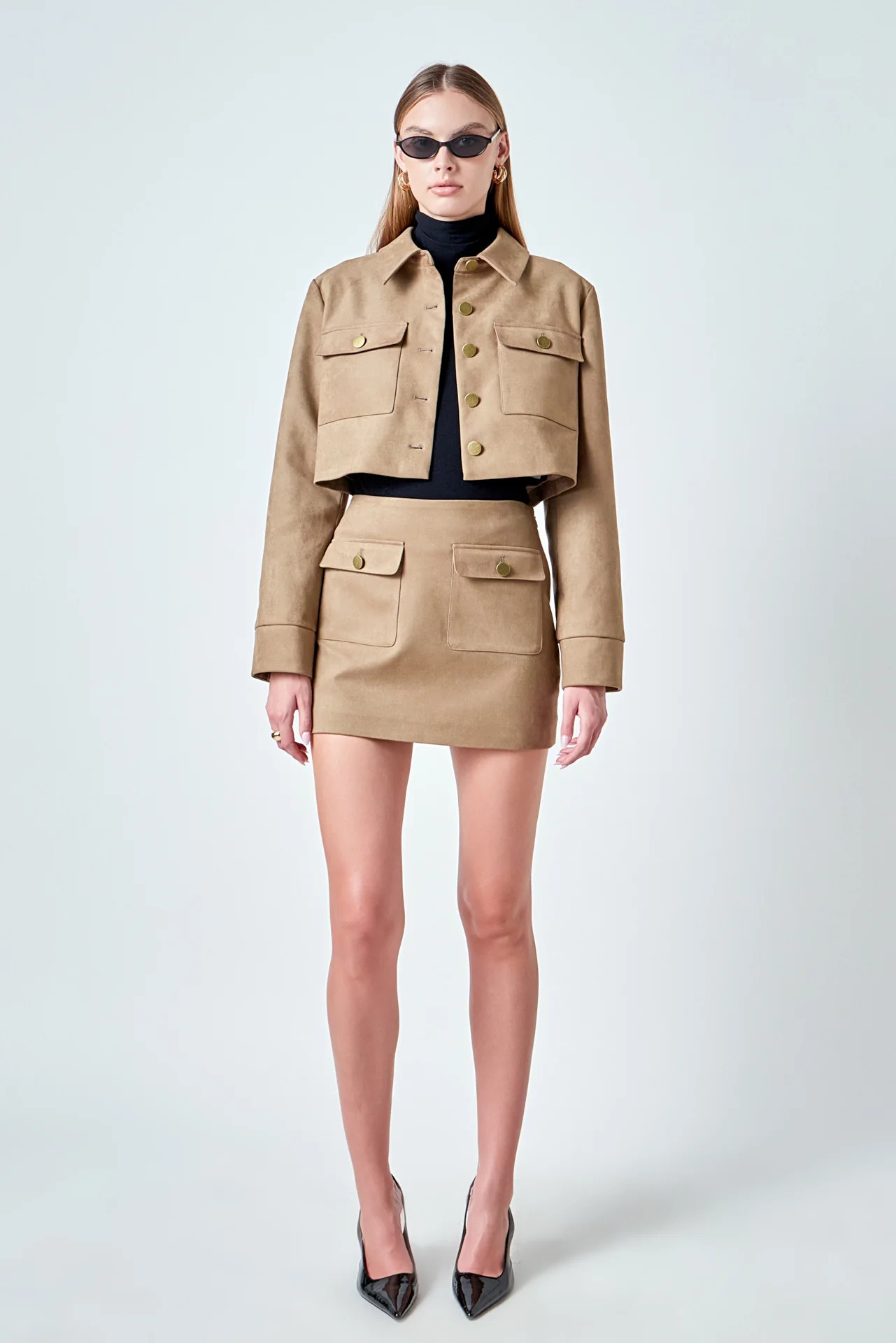 Faux Suede Cropped Pocketed Jacket | Endless Rose