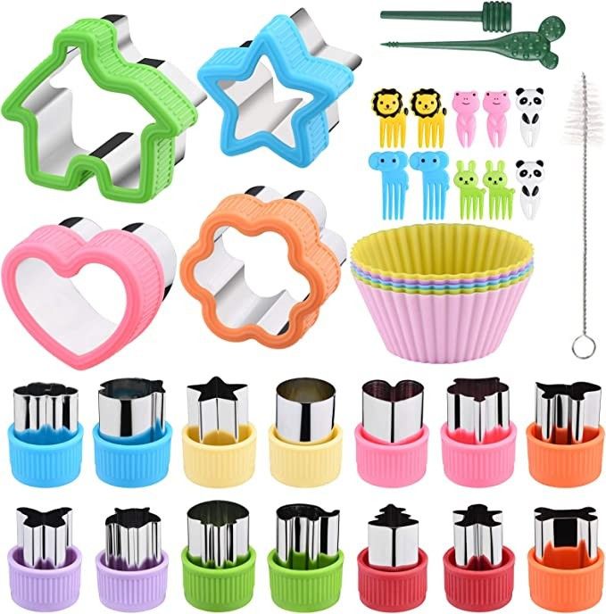 Cookie Cutters Set of 36 with Silicone Baking Cups, Sandwiches Vegetable Fruit Cutters Set for Ki... | Amazon (US)