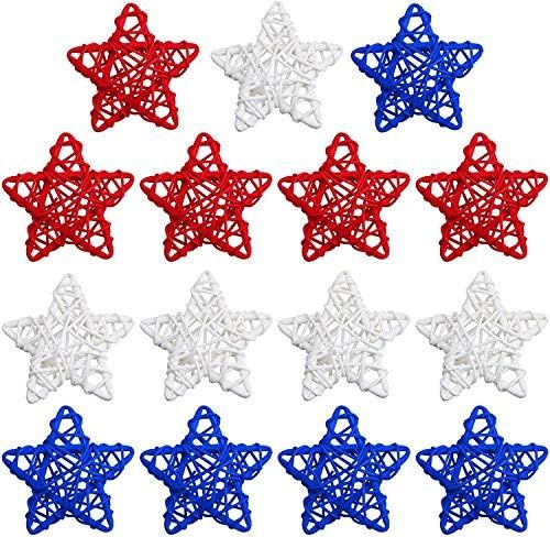 24 Pieces 4th of July Star Rattan Balls Decoration 2.36 Inch Red White Blue Star Shaped Wicker Ba... | Amazon (US)