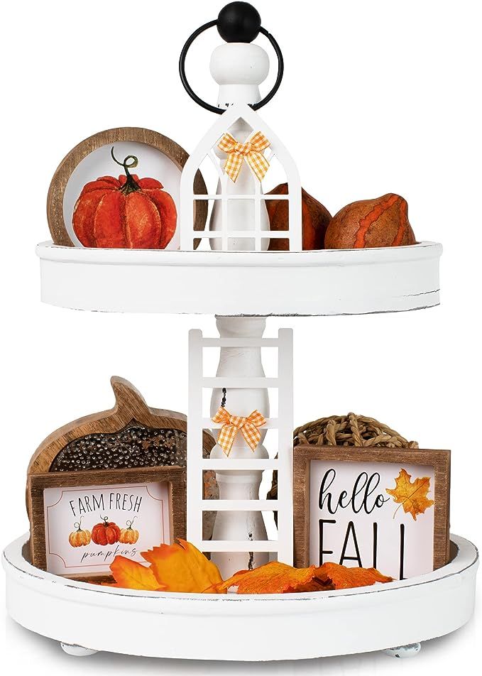 Beautiful Two Tiered Tray – Rustic Wooden Serving Tray Enhances Your Fall Decor - Perfect for Y... | Amazon (US)