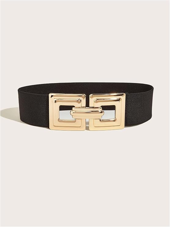 Floerns Women's Wide Elastic Belt Vintage Leopard Square Symmetrical Buckle Belt | Amazon (US)