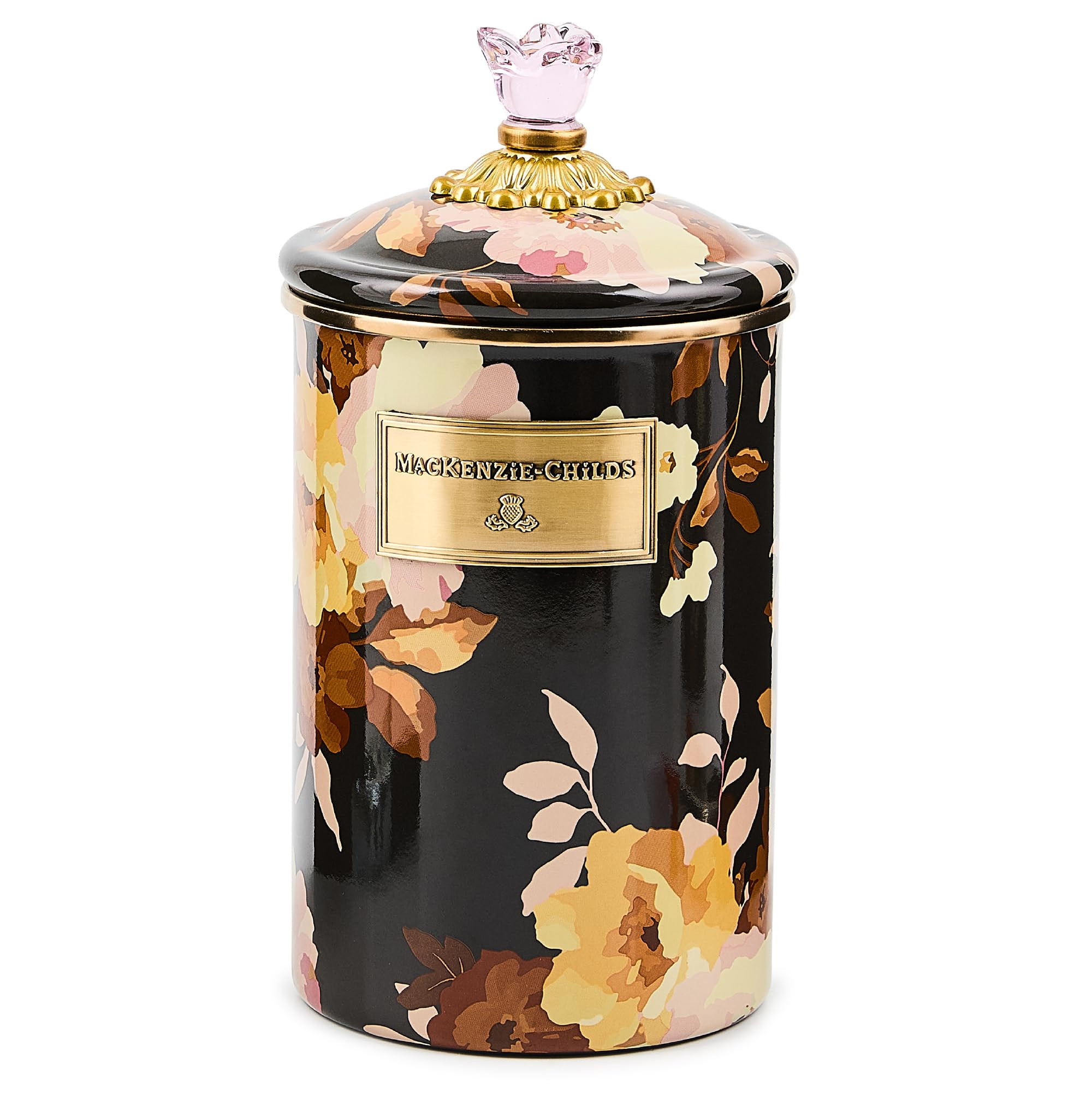 MACKENZIE-CHILDS Enamel Canister, Kitchen Storage Container with Lid, Large, Wild Rose Brown | Amazon (US)