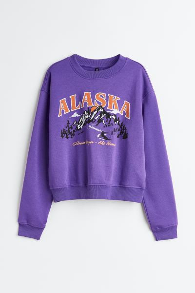 Printed Sweatshirt - Purple/Alaska - Ladies | H&M US | H&M (US + CA)
