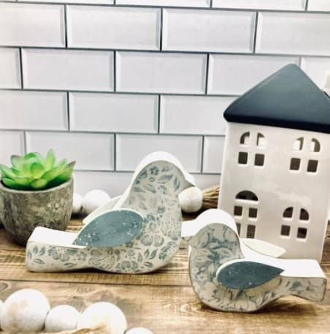 Set of 2 Farmhouse Wood Birds- Blue (Shelf Sitters) | Etsy (US)